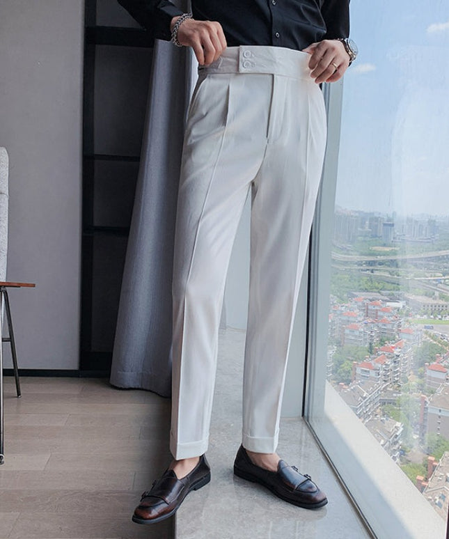 Męskie spodnie eleganckie z taliowanym pasem