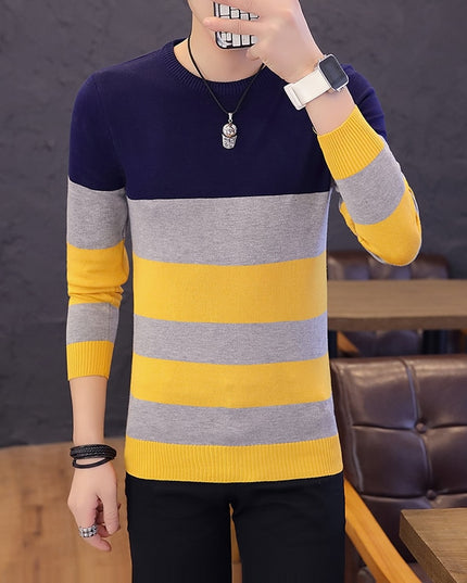 Męski sweter z dekoltem w łódkę trzykolorowy