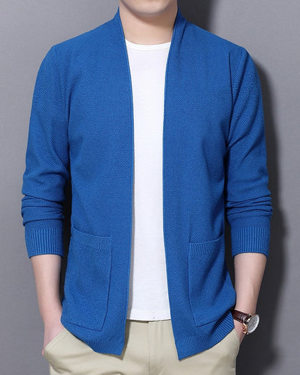 Męski sweter typu kardigan z kieszeniami