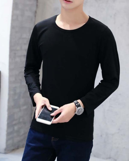 Męska koszulka z długim rękawem dopasowana z okrągłym dekoltem