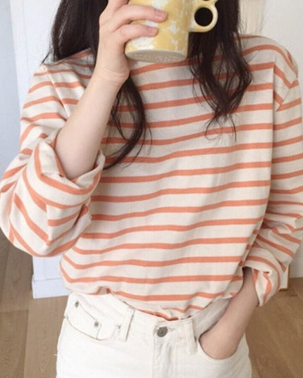 Damska koszulka oversize z długim rękawem w paski