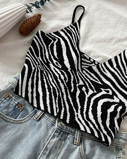 Damski crop top na ramiączkach we wzór zebry