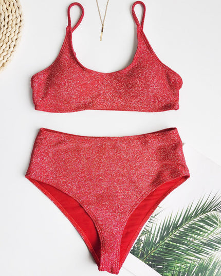 Damski dwuczęściowy strój kąpielowy bikini z błyszczącego materiału