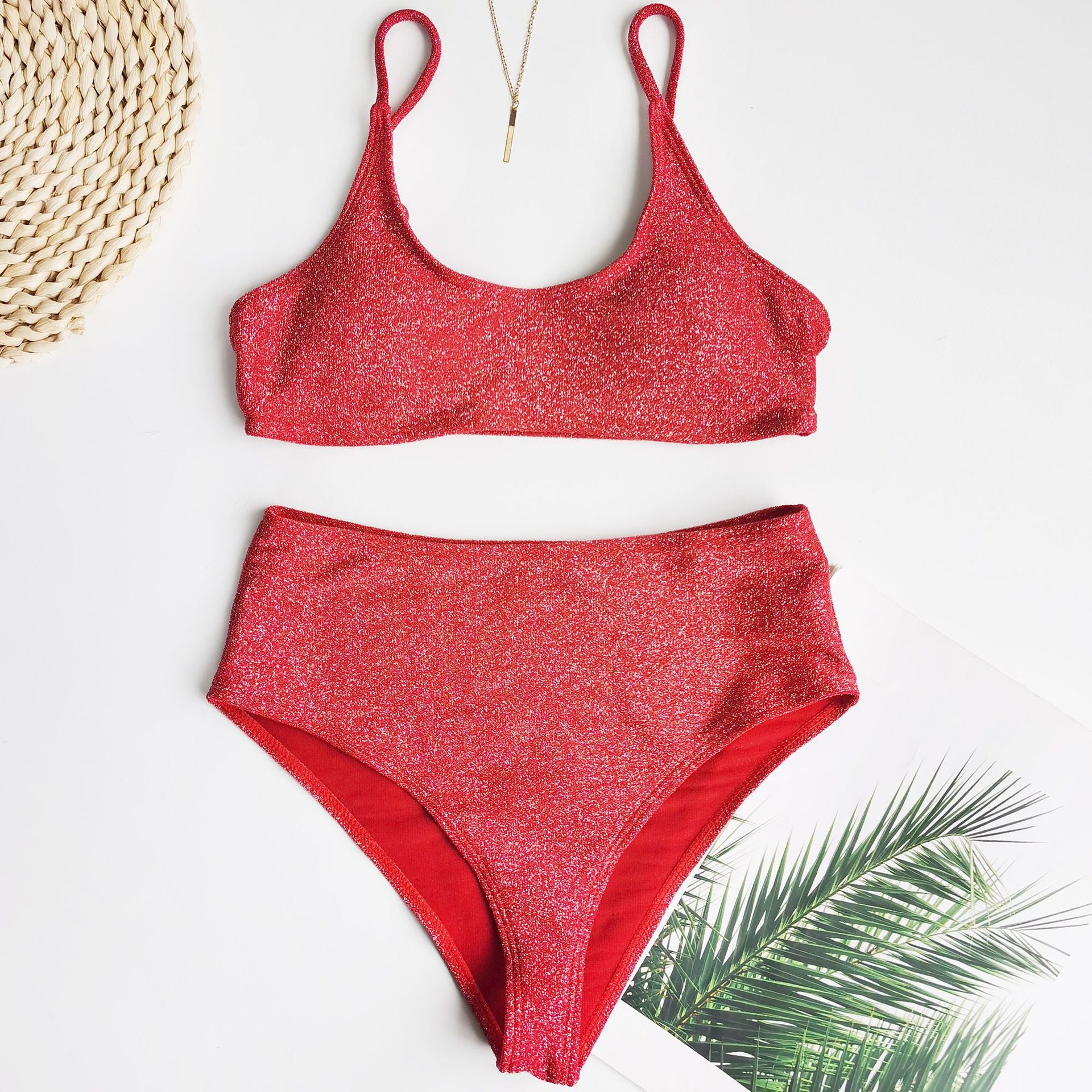 Damski dwuczęściowy strój kąpielowy bikini z błyszczącego materiału