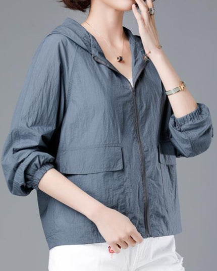 Damska kurtka przejściowa przeciwdeszczowa cienka z kapturem