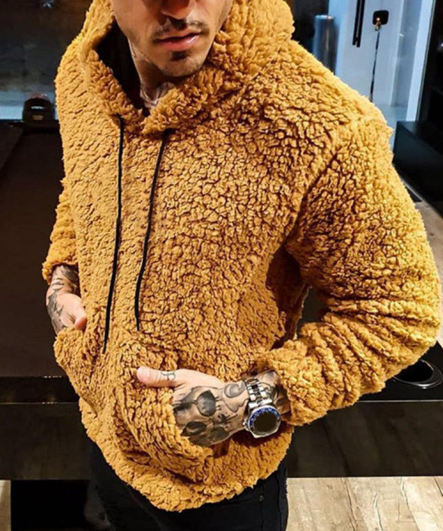 Męska bluza polarowa nierozpinana z kieszeniami i kapturem