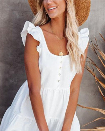 Sukienka mini zwiewna na ramiączkach zapinana na guziki