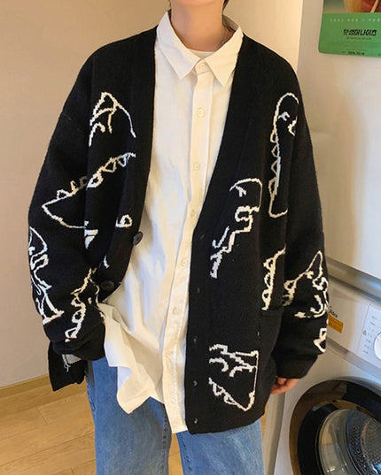 Męski sweter typu kardigan z dinozaurami