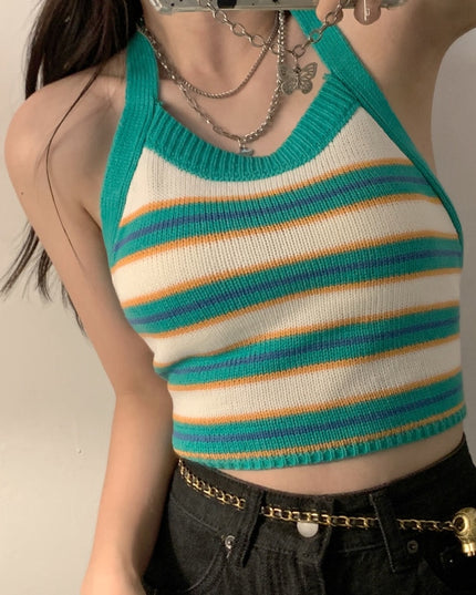 Damski crop top dzianinowy z odkrytymi plecami i wiązaniem