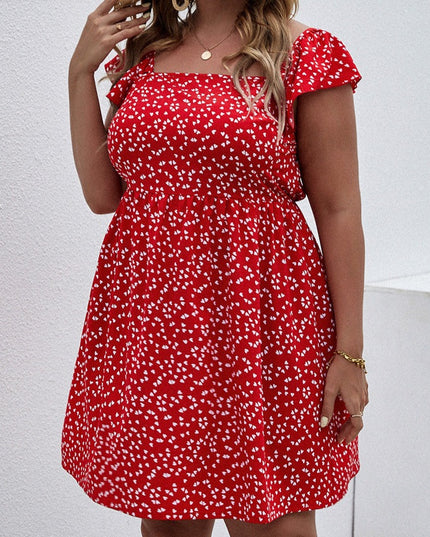 Sukienka mini plus size letnia na ramiączkach z falbankami w serduszka