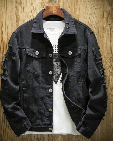 Męska kurtka jeansowa klasyczna z przetarciami