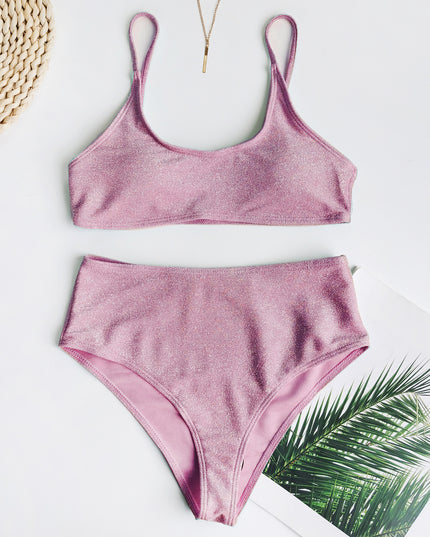 Damski dwuczęściowy strój kąpielowy bikini z błyszczącego materiału