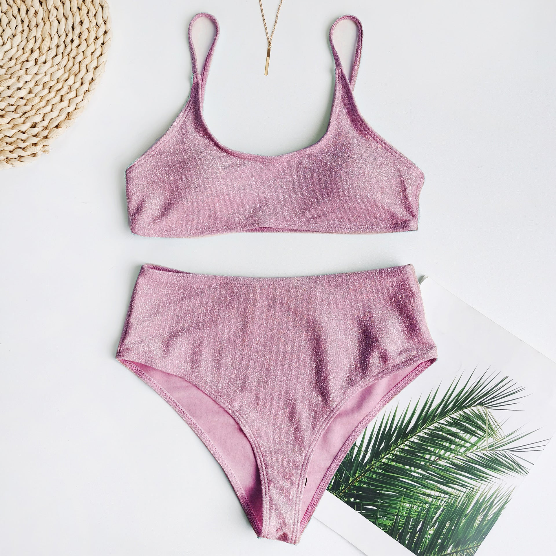 Damski dwuczęściowy strój kąpielowy bikini z błyszczącego materiału