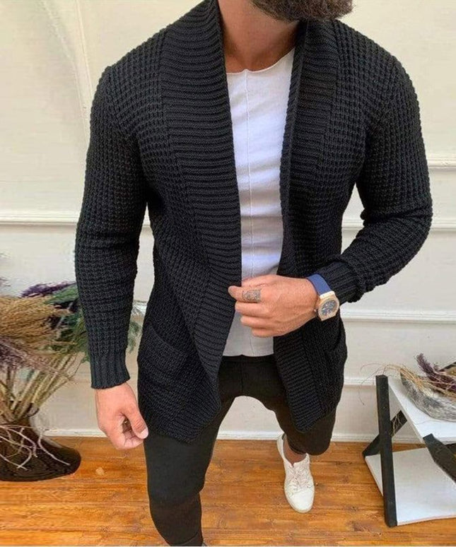 Męski sweter typu kardigan z prążkowanej tkaniny