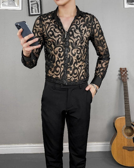 Męska koszula transparentna we wzory