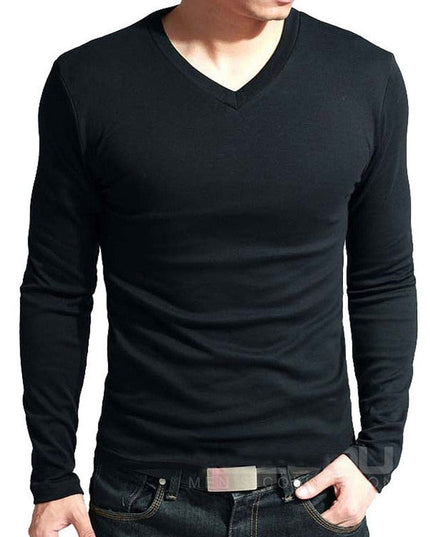 Męska koszulka z długim rękawem dopasowana z dekoltem w serek