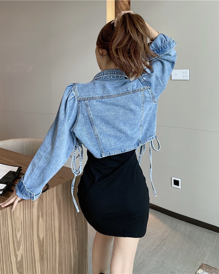 Damska kurtka jeansowa krótka ze ściągaczami