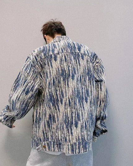 Męska kurtka jeansowa oversize w abstrakcyjny print