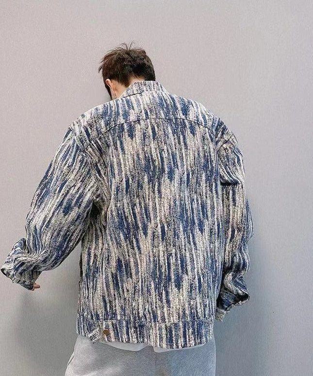 Męska kurtka jeansowa oversize w abstrakcyjny print