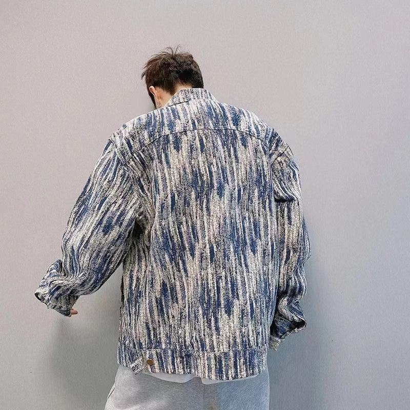 Męska kurtka jeansowa oversize w abstrakcyjny print