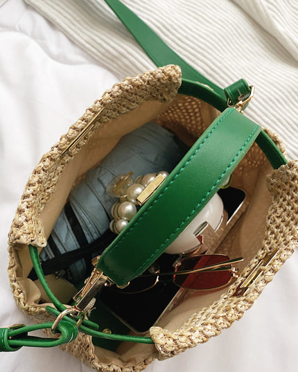 Torba plażowa słomkowa z kolorowym paskiem