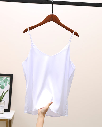 Damski top z satynowej tkaniny na cienkich ramiączkach