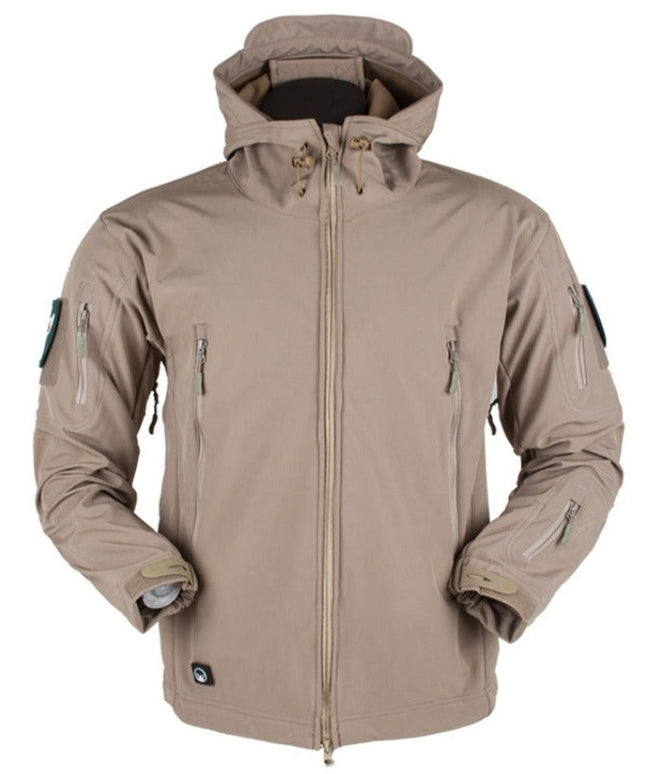 Męska kurtka przejściowa softshell z kapturem i naszywką