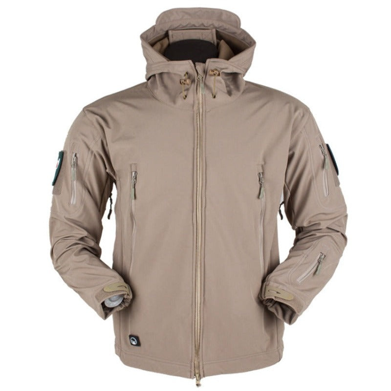 Męska kurtka przejściowa softshell z kapturem i naszywką