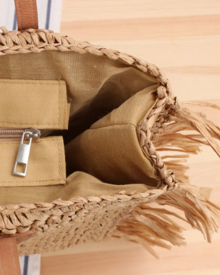 Torba plażowa słomkowa z frędzlami