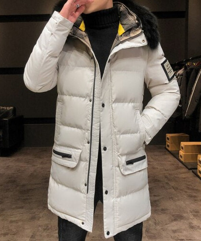 Męski płaszcz zimowy ocieplany z kapturem