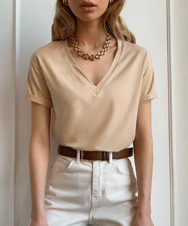 Damski T-shirt z dekoltem w serek