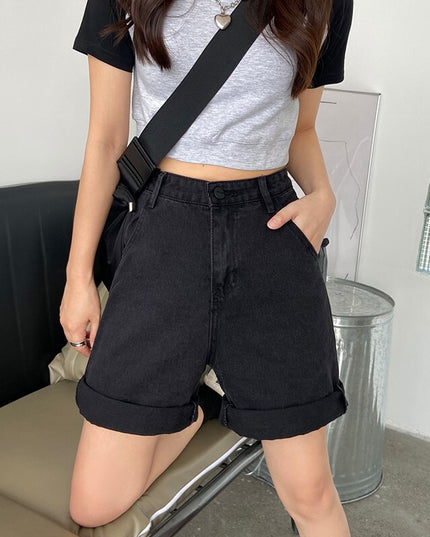 Damskie szorty jeansowe z wysokim stanem długości przed kolano
