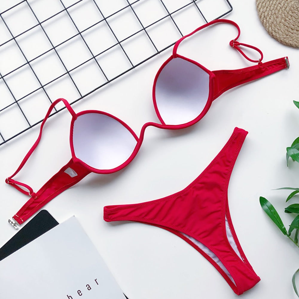 Damski strój kąpielowy dwuczęściowy bikini z głębokim dekoltem