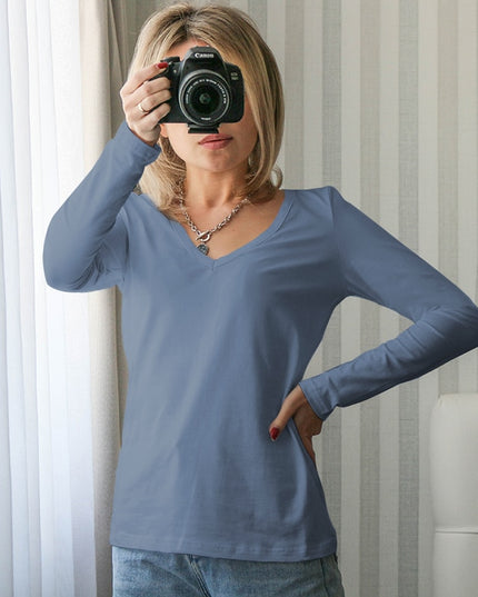 Damska koszulka z długim rękawem z dekoltem w serek