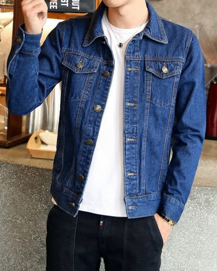 Męska kurtka jeansowa o prostym kroju z przeszyciami