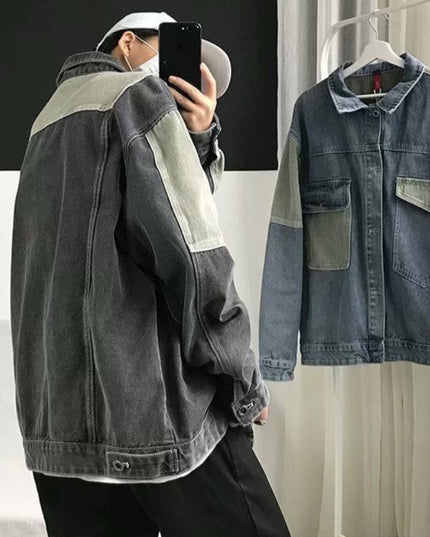 Męska kurtka jeansowa oversize z kontrastowymi wstawkami