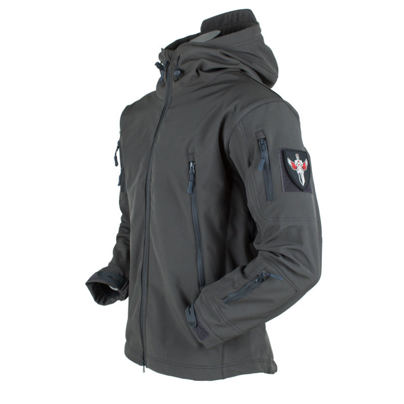 Męska kurtka przejściowa softshell z kapturem i naszywką