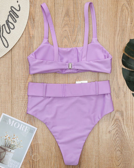 Damski dwuczęściowy strój kąpielowy bikini z wysokim stanem i paskiem