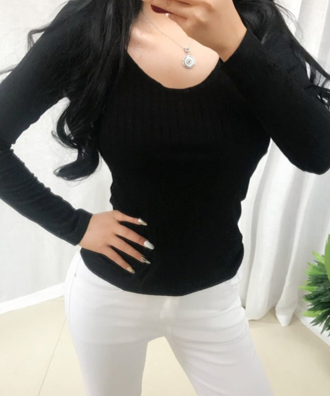 Damska koszulka z długim rękawem z prążkowanego materiału