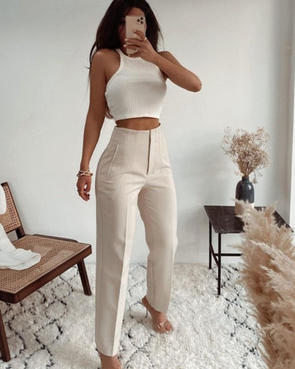 Damskie spodnie chinosy z wysokim stanem podkreślające talię
