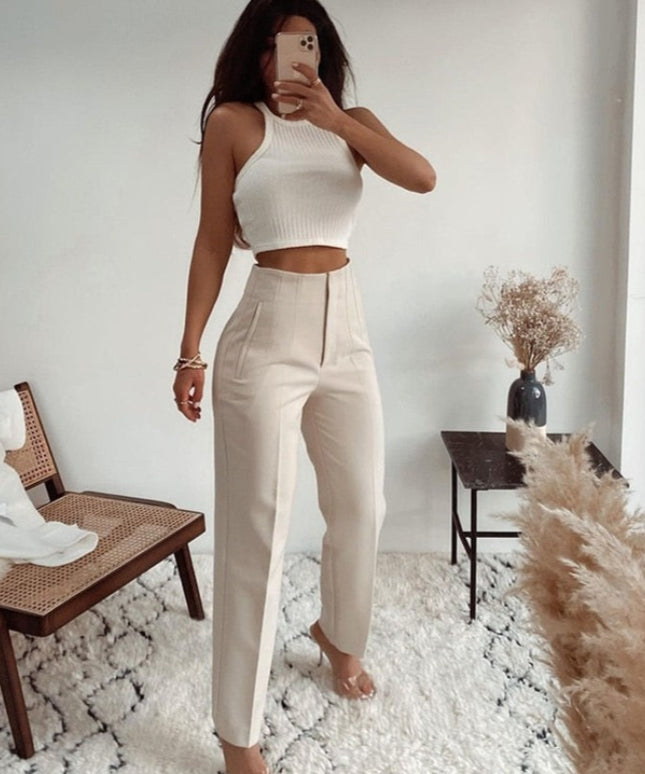 Damskie spodnie chinosy z wysokim stanem podkreślające talię