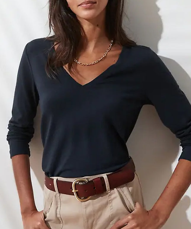 Damska koszulka z długim rękawem z dekoltem w serek