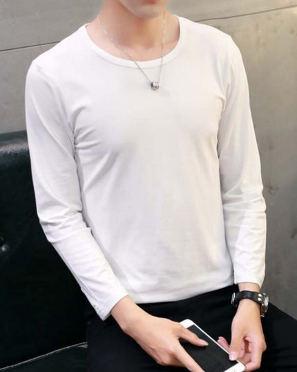 Męska koszulka z długim rękawem dopasowana z okrągłym dekoltem