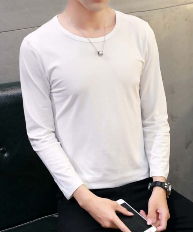 Męska koszulka z długim rękawem dopasowana z okrągłym dekoltem
