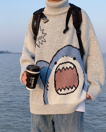 Męski sweter typu golf z rekinem