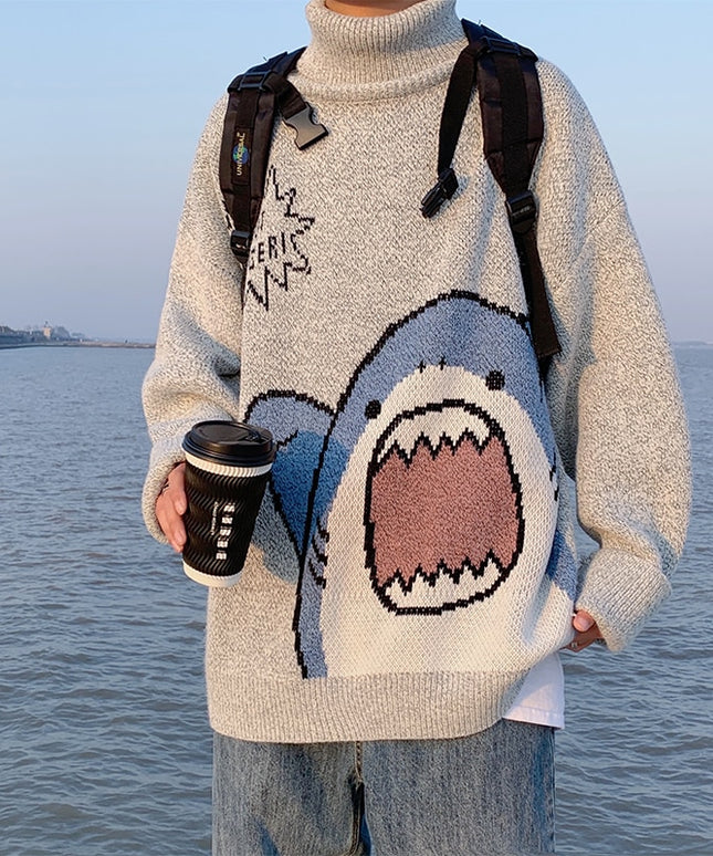 Męski sweter typu golf z rekinem