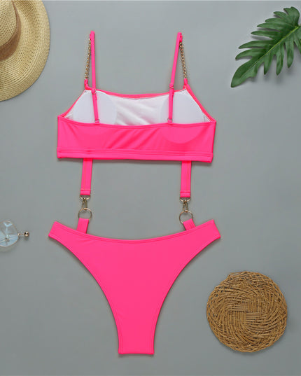 Jednoczęściowy strój kąpielowy monokini z ozdobnymi ramiączkami z łańcuszka