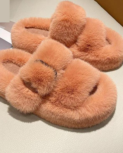 Damskie klapki futrzane na platformie