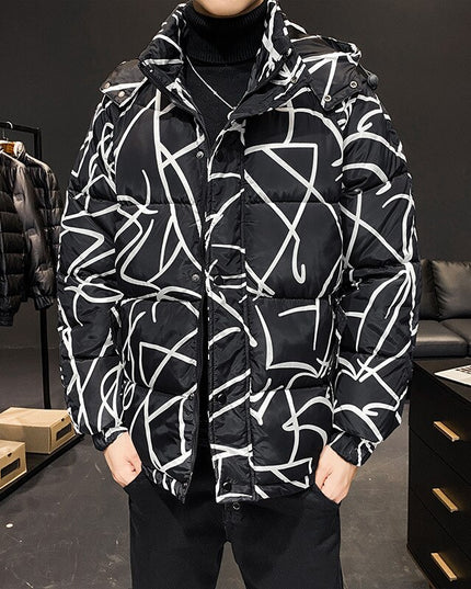 Męska kurtka zimowa pikowana we wzory o luźnym kroju