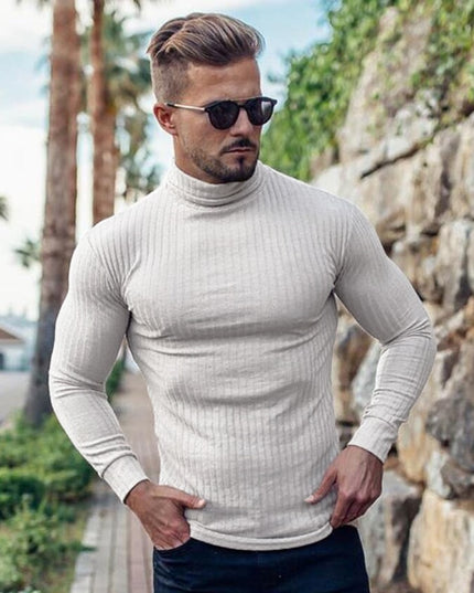 Męski sweter prążkowany typu golf o dopasowanym kroju